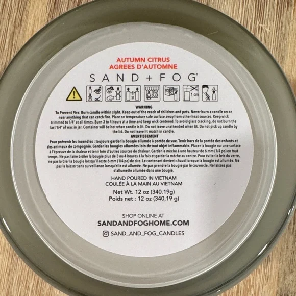 Sand + Fog Autumn Citrus 12 oz 2 wick candle - Picture 4 of 4